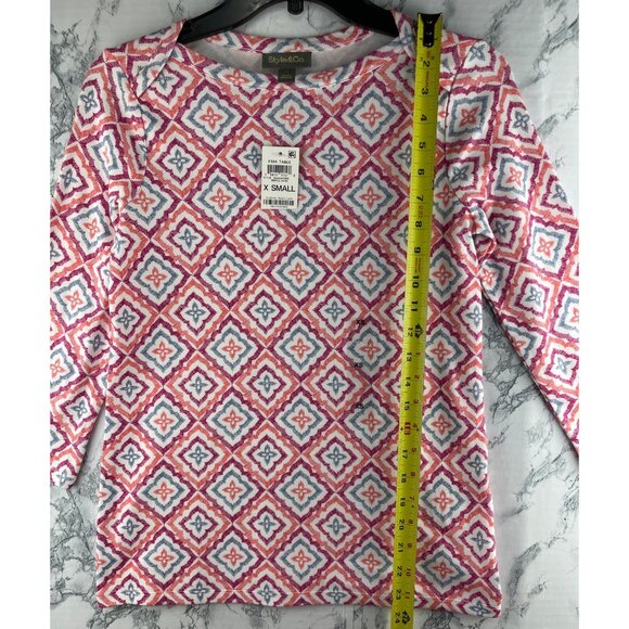 Style & Co. Womens XS Pima Cotton Top 3/4 Sleeve Simple Rose - Picture 3 of 9